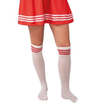 Chaussettes de pom pom girl blanc & rouge