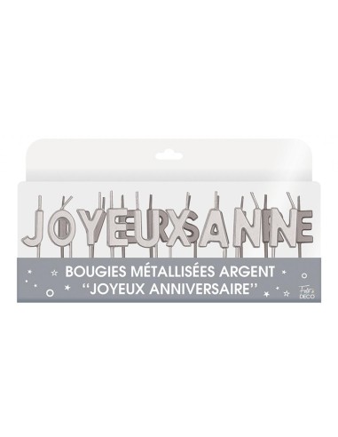 Bougies lettres Joyeux Anniversaire métallique