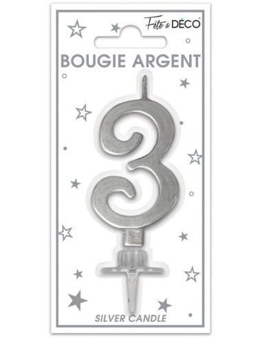 Bougie chiffre 3 argent