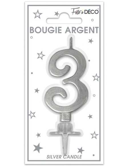 Bougie chiffre 3 argent