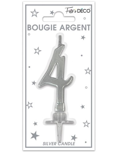 Bougie chiffre 4 argent