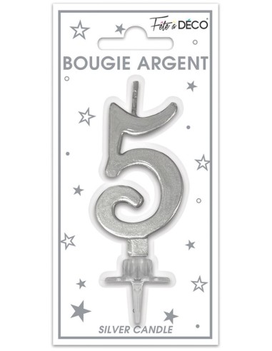 Bougie chiffre 5 argent