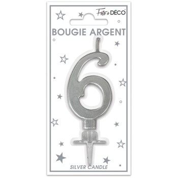 Bougie chiffre 6 argent