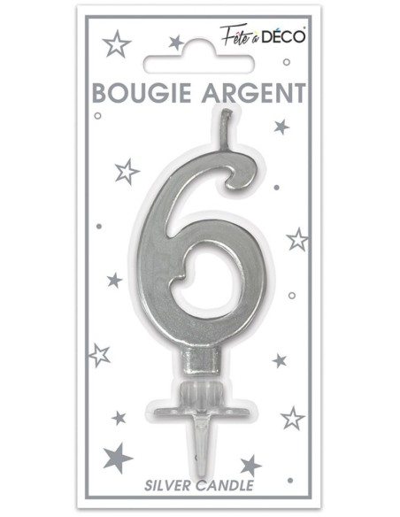 Bougie chiffre 6 argent