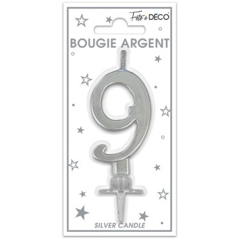 Bougie chiffre 9 argent