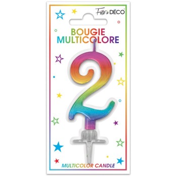 Bougie chiffre 2 multicolore