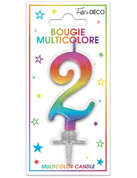 Bougie chiffre 2 multicolore