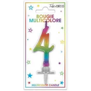 Bougie chiffre 4 multicolore