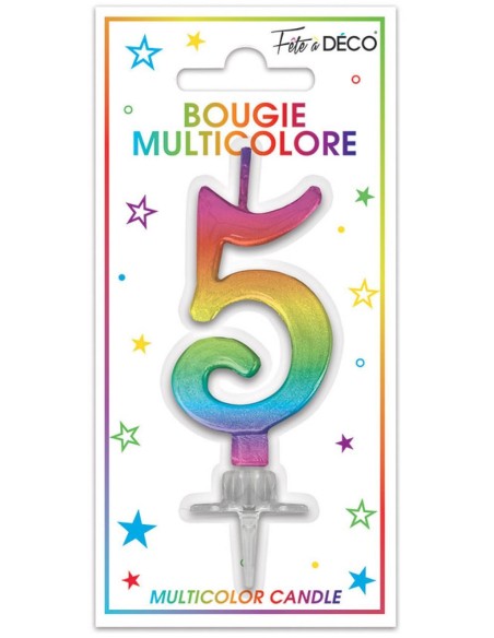 Bougie chiffre 5 multicolore