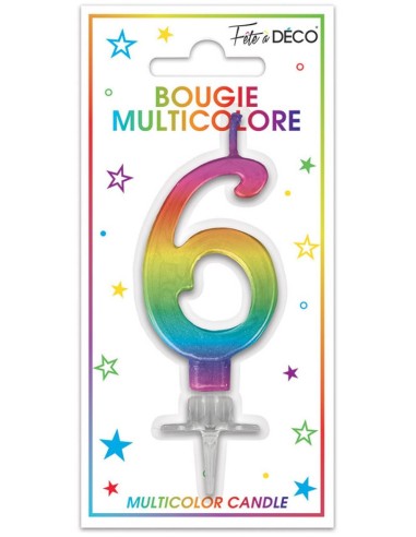 Bougie chiffre 6 multicolore