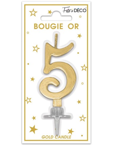 Bougie chiffre 5 or