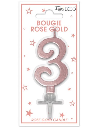 Bougie chiffre 3 rose gold