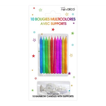 10 bougies multicolore avec support