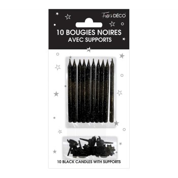 10 bougies noires avec support