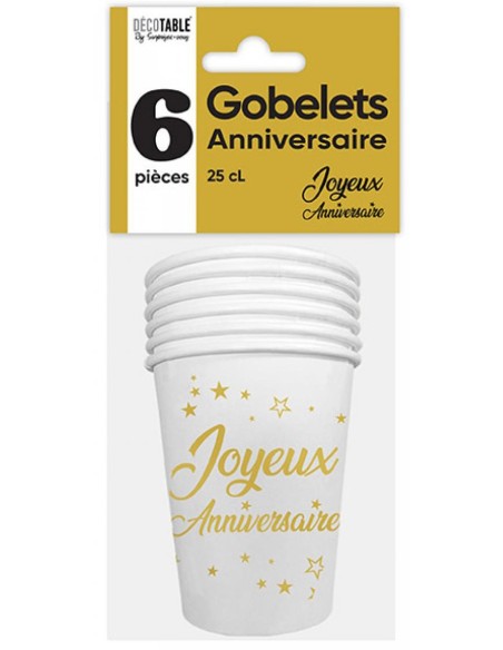 6 gobelets or Joyeux Anniversaire