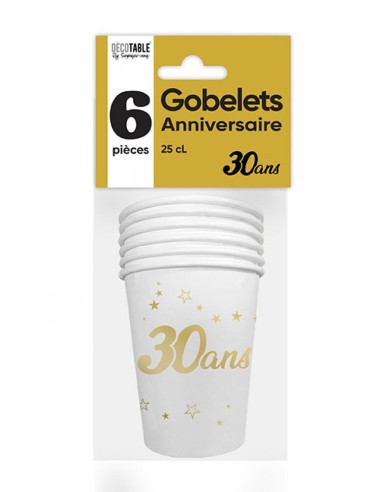 6 gobelets 30 ans or