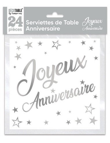 24 serviettes Joyeux Anniversaire métal