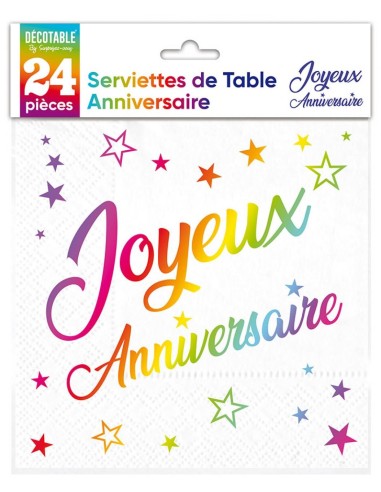 24 serviettes Joyeux Anniversaire métal