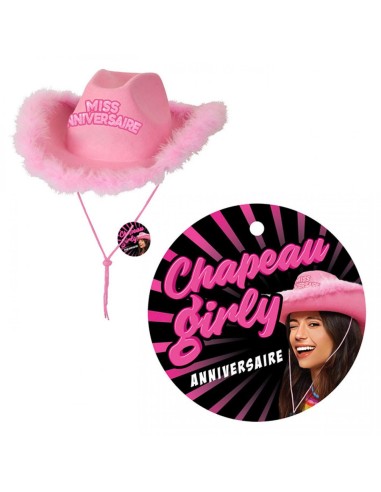 Chapeau girly Miss Anniversaire rose