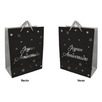 Sac Joyeux Anniversaire argent 30x40 cm