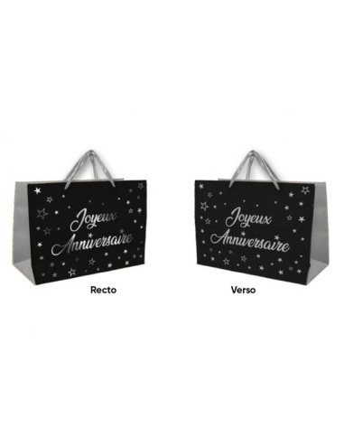 Sac Joyeux Anniversaire argent 25x30 cm