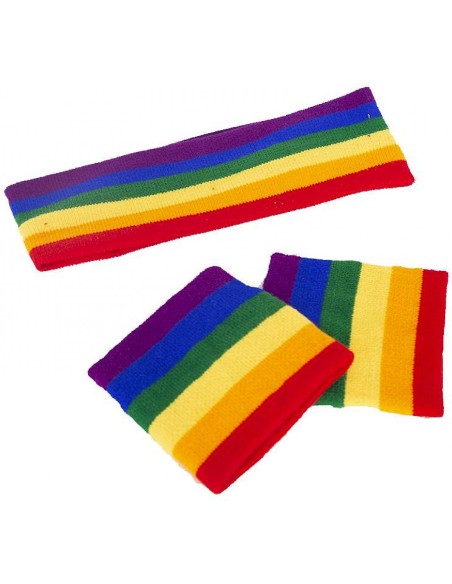 Set bandeau poignet arc-en-ciel