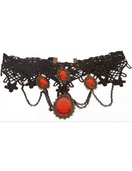 Collier dentelle avec diamants rouges