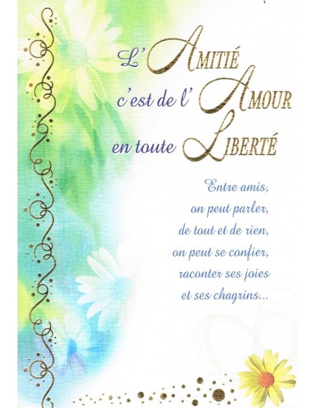 Carte l'amitié c'est de l'amour en toute liberté